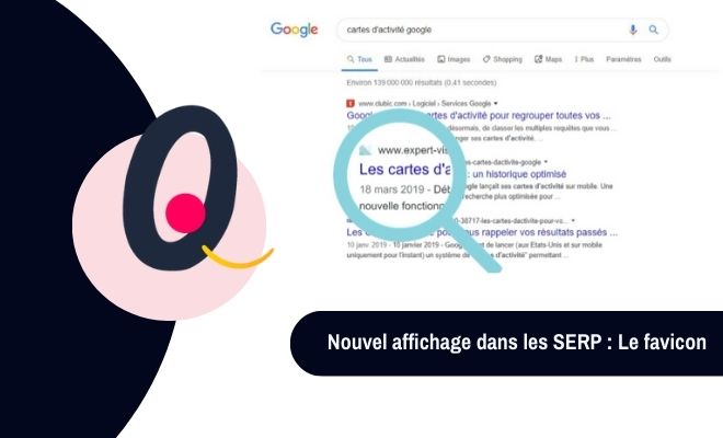 Nouvel affichage dans les SERP pour Google France avec le favicon